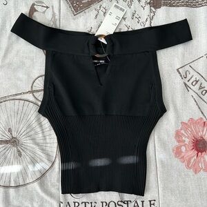 black off the shoulder ribbed urban outfitters top extra small xs